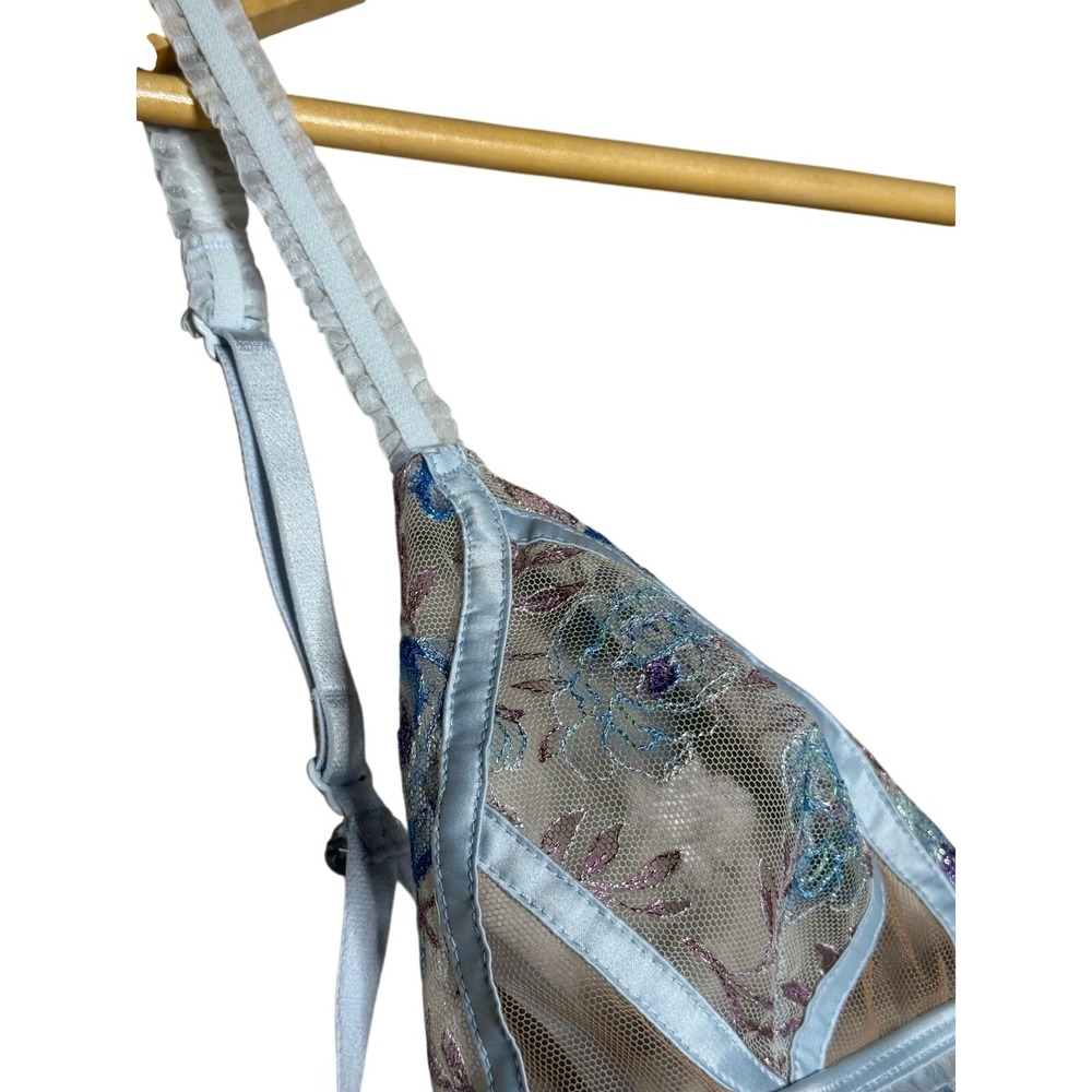 For Love & Lemons Blue Embroidered Sheer Bralette SDD Lace Tie Back - Picture 6 of 7